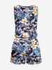 Plus Size Tropical Leaf Hibiscus Flowers Print Cinched Hawaii Romper -  