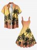 Plus Size Coconut Tree Ombre Print Hawaii Tank Dress -  