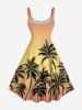 Plus Size Coconut Tree Ombre Print Hawaii Tank Dress -  