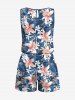 Plus Size Tropical Leaf Hibiscus Flowers Print Cinched Hawaii Romper -  