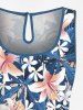 Plus Size Tropical Leaf Hibiscus Flowers Print Cinched Hawaii Romper -  