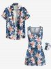 Plus Size Tropical Leaf Hibiscus Flowers Print Cinched Hawaii Romper -  