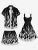 Plus Size Glitter Fire Flame Print Hawaii Drawstring Beach Shorts For Men -  