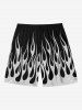 Plus Size Glitter Fire Flame Print Hawaii Drawstring Beach Shorts For Men -  
