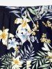 Plus Size Tropical Leaves Hibiscus Flower Print Hawaii Drawstring Beach Shorts For Men -  