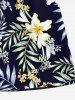 Plus Size Tropical Leaves Hibiscus Flower Print Hawaii Drawstring Beach Shorts For Men -  