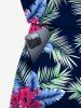 Plus Size Coconut Tree Tropical Leaves Floral Print Hawaii Drawstring Pocket Romper -  