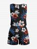 Combinaison grande taille à imprimé floral hawaïen, feuilles tropicales, hibiscus, cordon de serrage et poches - Noir S