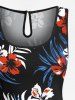 Combinaison grande taille à imprimé floral hawaïen, feuilles tropicales, hibiscus, cordon de serrage et poches - Noir S