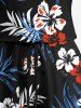 Combinaison grande taille à imprimé floral hawaïen, feuilles tropicales, hibiscus, cordon de serrage et poches - Noir S