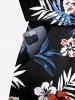 Combinaison grande taille à imprimé floral hawaïen, feuilles tropicales, hibiscus, cordon de serrage et poches - Noir S
