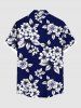 Chemise Hawaiienne Imprimé Feuilles et Fleurs Grande Taille avec Poche - Bleu L