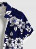 Chemise Hawaiienne Imprimé Feuilles et Fleurs Grande Taille avec Poche - Bleu L