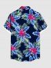 Plus Size Coconut Tree Tropical Leaf Flower Print Hawaii Button Pocket Shirt For Men -  