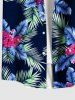Plus Size Coconut Tree Tropical Leaf Flower Print Hawaii Button Pocket Shirt For Men -  