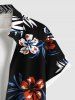 Plus Size Tropical Leaves Hibiscus Floral Print Hawaii Button Pocket Shirt For Men -  