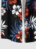 Plus Size Tropical Leaves Hibiscus Floral Print Hawaii Button Pocket Shirt For Men -  