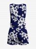 Barboteuse Hawaiienne Imprimé à Feuilles et Fleurs avec Poche Grande Taille - Bleu de Minuit M
