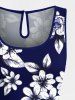 Barboteuse Hawaiienne Imprimé à Feuilles et Fleurs avec Poche Grande Taille - Bleu de Minuit M