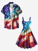 Plus Size Patriotic American Flag Colorful Ombre Galaxy Print A Line Tank Dress -  