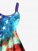 Plus Size Patriotic American Flag Colorful Ombre Galaxy Print A Line Tank Dress -  