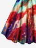 Plus Size Patriotic American Flag Colorful Ombre Galaxy Print A Line Tank Dress -  