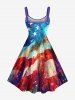 Plus Size Patriotic American Flag Colorful Ombre Galaxy Print A Line Tank Dress -  
