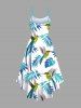Plus Size Tropical Leaves Parrot Bird Print Hawaii High Low Asymmetric Cami Dress -  