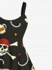 Robe débardeur trapèze hawaïenne grande taille à imprimé tête de mort, pirate, ancre et corde - Noir XXS
