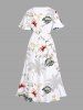 Plus Size Coconut Tree Floral Leaves Print Hawaii Split Pocket A Line Midi Dress -  