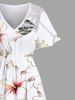 Plus Size Coconut Tree Floral Leaves Print Hawaii Split Pocket A Line Midi Dress -  