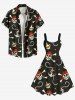 Robe débardeur trapèze hawaïenne grande taille à imprimé tête de mort, pirate, ancre et corde - Noir L