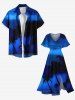 Robe mi-longue hawaïenne grande taille à imprimé ombré cocotiers et poches fendues - Bleu M