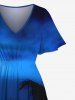Plus Size Coconut Tree Ombre Print Hawaii Split Pocket A Line Midi Dress -  