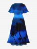 Plus Size Coconut Tree Ombre Print Hawaii Split Pocket A Line Midi Dress -  