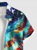 Plus Size Patriotic American Flag Colorful Ombre Galaxy Print Button Pocket Shirt For Men -  