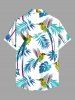 Plus Size Tropical Leaves Parrot Bird Print Hawaii Button Pocket Shirt For Men -  