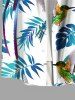 Plus Size Tropical Leaves Parrot Bird Print Hawaii Button Pocket Shirt For Men -  