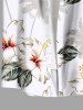 Plus Size Coconut Tree Hibiscus Flower Leaf Print Hawaii Button Pocket Shirt For Men -  