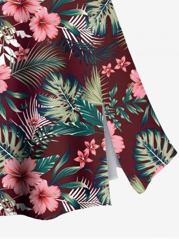 Plus Size Tropical Leaf Hibiscus Flower Print Split Hawaii Skirt