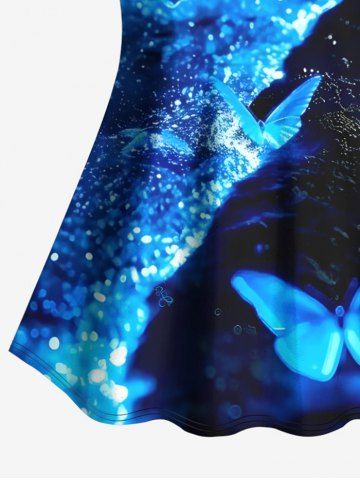 Glitter Butterfly Sea Print Hawaii Tankini Top and Swim Bottom Plus Size Matching Set