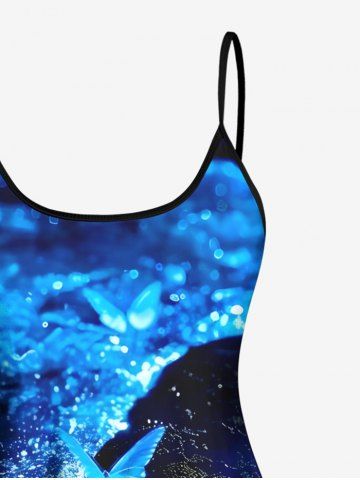 Glitter Butterfly Sea Print Hawaii Tankini Top and Swim Bottom Plus Size Matching Set