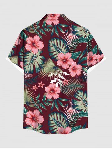 Tropical Leaf Hibiscus Flower Print Plus Size Matching Hawaii Beach Outfit For Couples