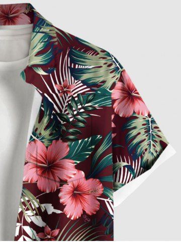 Tropical Leaf Hibiscus Flower Print Plus Size Matching Hawaii Beach Outfit For Couples