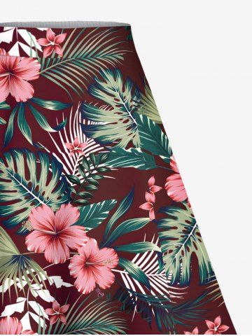Tropical Leaf Hibiscus Flower Print Plus Size Matching Hawaii Beach Outfit For Couples