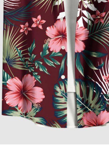 Tropical Leaf Hibiscus Flower Print Plus Size Matching Hawaii Beach Outfit For Couples