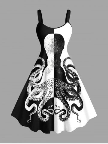 Robe débardeur hawaïenne grande taille à imprimé pieuvre bicolore contrasté