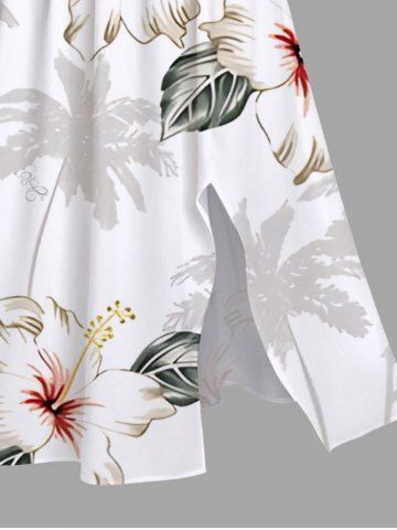 Coconut Tree Floral Leaves Print Plus Size Matching Hawaii Beach Outfit For Couples