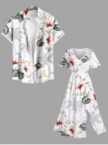 Coconut Tree Floral Leaves Print Plus Size Matching Hawaii Beach Outfit For Couples