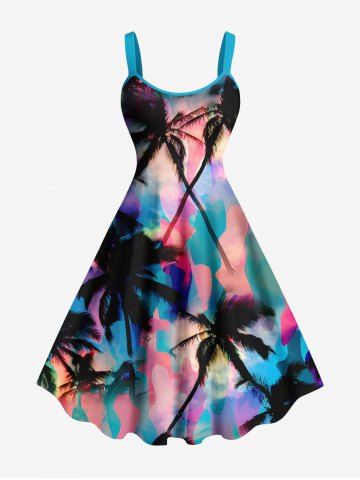 Robe débardeur hawaïenne trapèze grande taille à imprimé coloré ombré et cocotier